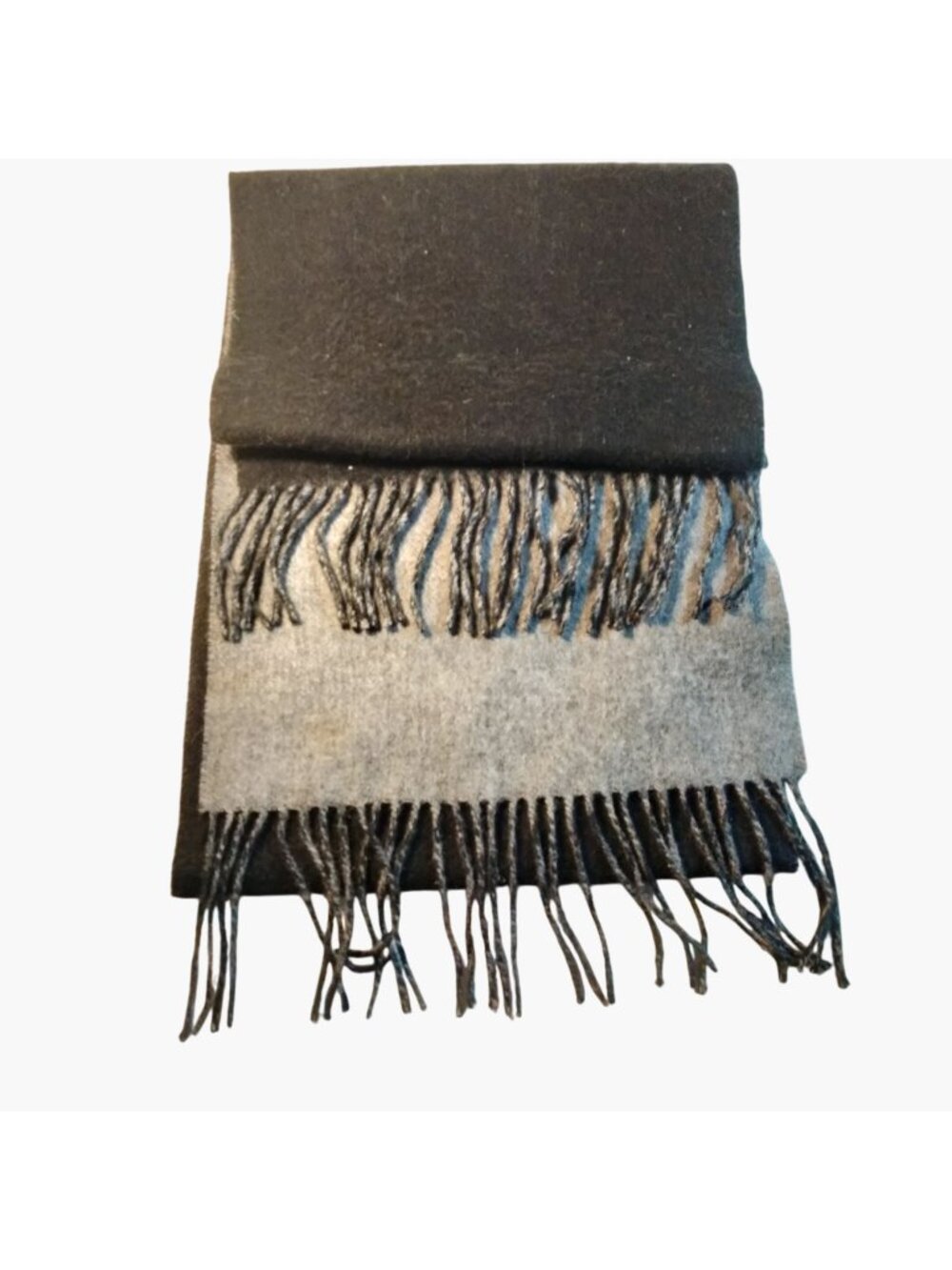Alashan Reversible Wool Scarf Fringe Black Gray Merino Cashmere